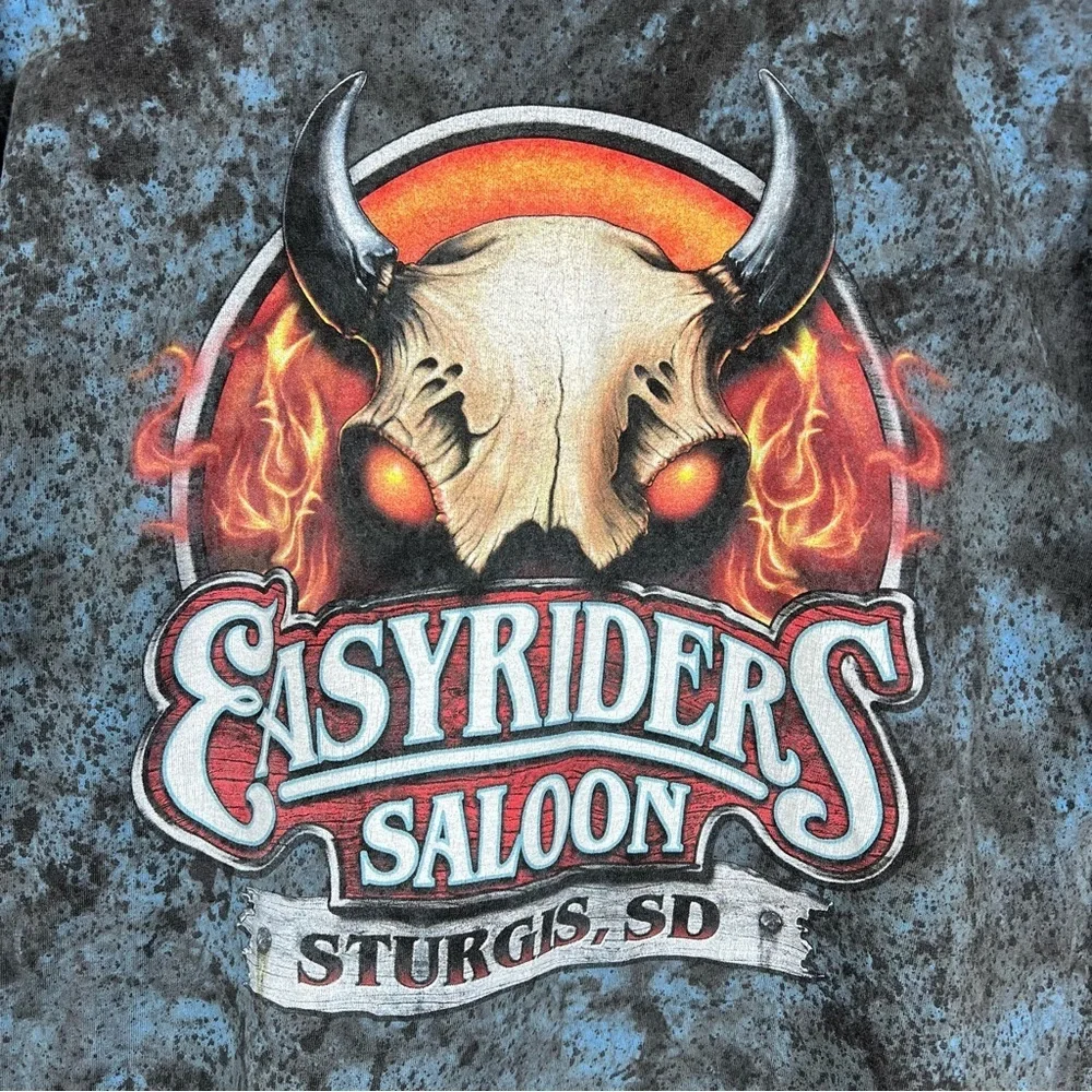 Anvil Easyriders Saloon Blue Black Tie Dye Skull Dreamcatcher T-Shirt Mens Sz L